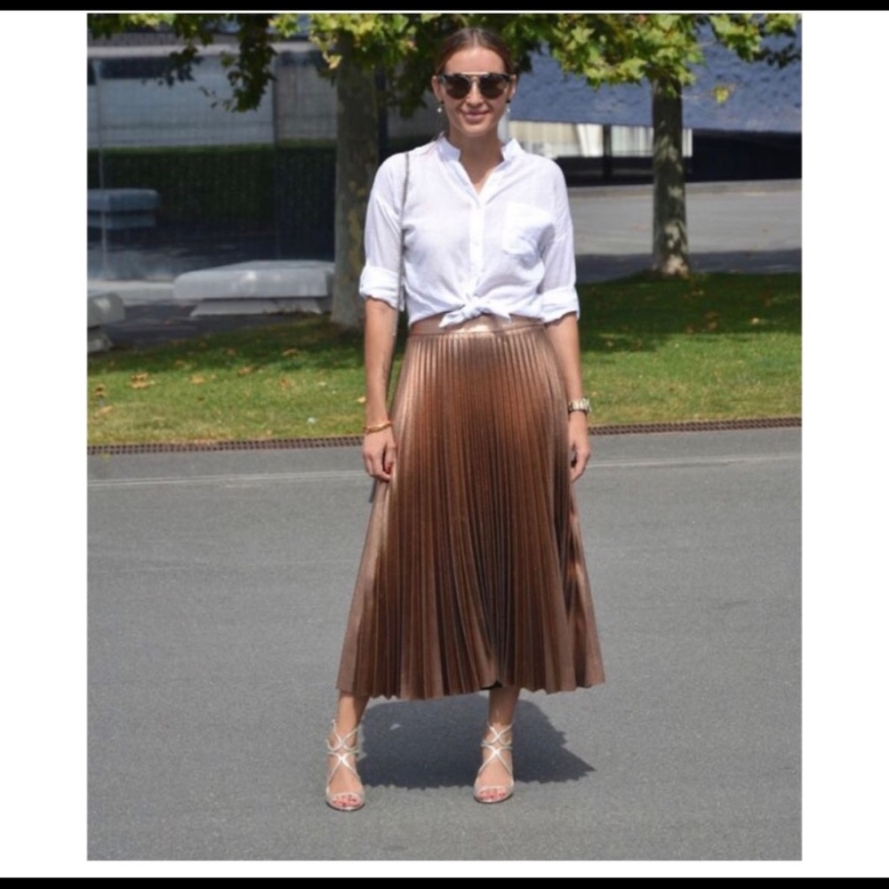 A.L.C. Bobby Pleated Lamé Midi Skirt, Rose Gold
